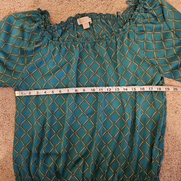 Michael Kors Long Sleeve Teal & Gold Chain Link Blouse Size L - Picture 5 of 5